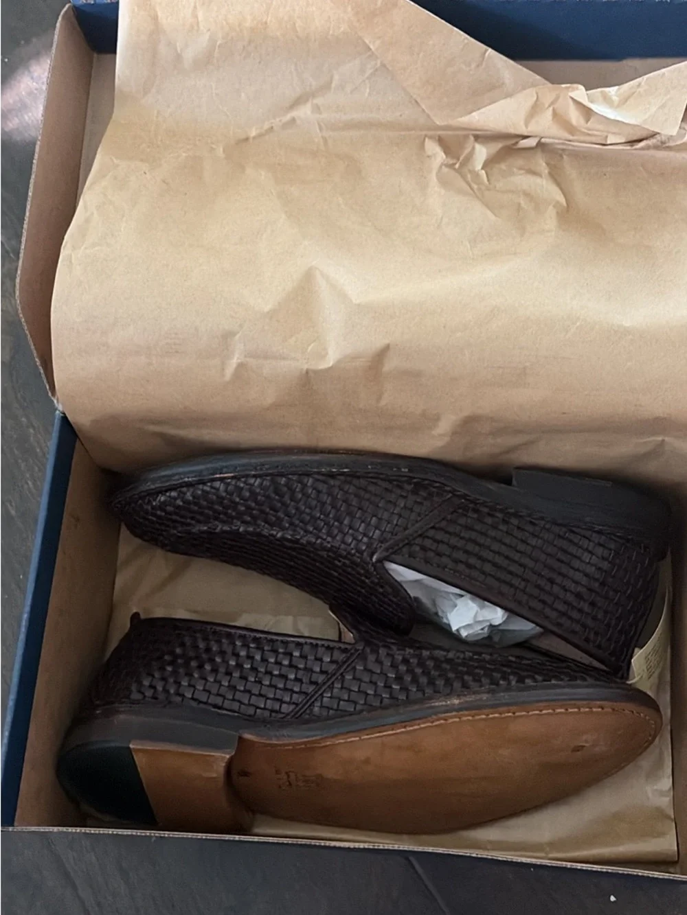 Men's Dark Brown Woven Leather Slip-On Loafers